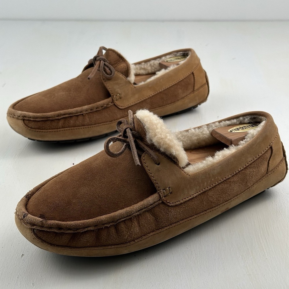 Ugg Men's Byron Moccasin Slippers Size 11 Chestnut Brown Suede Shearling Lined